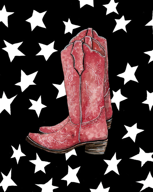 Pink Cowboy Boots Art Print