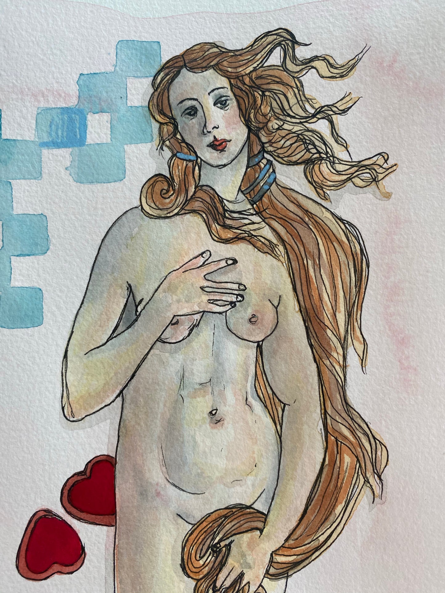Abstract Botticelli's Birth of Venus Watercolor Art Print